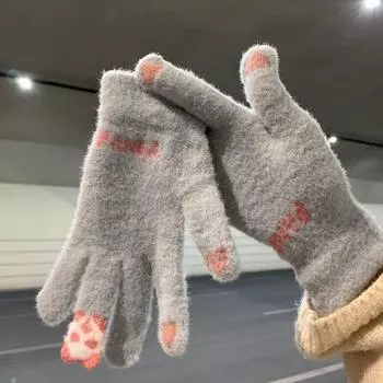 1 пара женских теплых зимних перчаток с сенсорным экраном, эластичные вязаные варежки, шерстяные женские вязаные крючком перчатки с полным пальцем