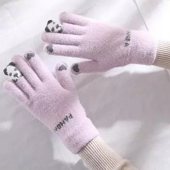 1 пара женских теплых зимних перчаток с сенсорным экраном, эластичные вязаные варежки, шерстяные женские вязаные крючком перчатки с полным пальцем бежевый