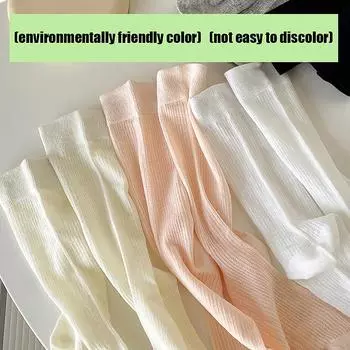 1 пара женских тонких длинных свободных носков с вырезом, милые японские однотонные дышащие хлопковые чулки для весны и лета бежевый