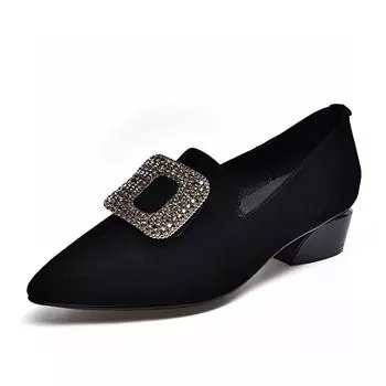 1 пара женских туфель с острым носком, черные кожаные туфли, женские туфли на толстом каблуке, низком каблуке, с неглубоким горлышком, туфли Lefebvre с квадратной пряжкой 36 чёрный