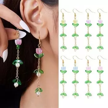 1 пара женских украшений из искусственного жемчуга в форме тюльпана с длинной кисточкой из сплава с гальваническим покрытием для женщин фиолетовый