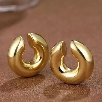 1 пара женских ушных манжет, гладкие полированные, толстые, в форме круглой трубки, непрокалывающиеся, противоскользящие, из нержавеющей стали, легкие, в стиле хип-хоп, панк, женские зажимы для ушей, клубные украшения золотистый