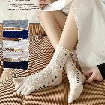 1 пара женских весенне-осенних носков с пятью пальцами, цветные дышащие носки из хлопка средней длины