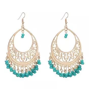 1 пара женских винтажных полых сережек с крючком в этническом стиле, увеличенные серьги из бусин в форме капли воды красный