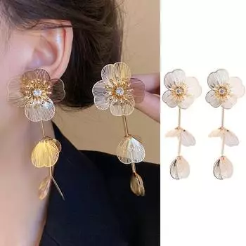 1 пара женских висячих лепестков, полированный цветок в форме горного хрусталя, декор для ушей, гальваническое покрытие для ушей
