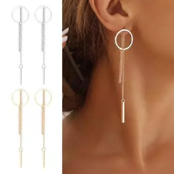 1 пара женских висячих полых ушей-цепочек с кисточками-кольцами, украшения, ювелирные изделия для выпускного вечера серебряный