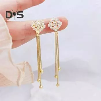 1 пара женских висячих серег 3D в форме клевера с кисточкой из искусственного кристалла с гальваническим покрытием, антиаллергенные легкие украшения для ушей, ювелирные изделия для вечеринки, выпускного вечера, длинные золотистый