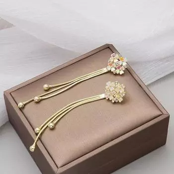 1 пара женских висячих серег 3D в форме клевера с кисточками из искусственного кристалла с гальваническим покрытием золотистый