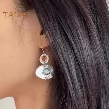 1 пара женских висячих серег, двухслойные гладкие серьги неправильной формы, в стиле ретро, в этническом стиле, соответствующие цветам, женские серьги-крючки, висячие серьги зелёный/красный
