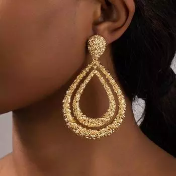 1 пара женских висячих серег, двухслойные серьги в форме капли, полые стразы, декор, преувеличенные висячие серьги для выпускного вечера, украшения для ушей серебряный