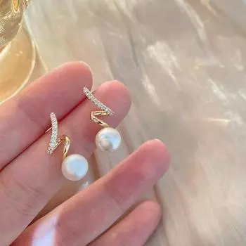 1 пара женских висячих серег из искусственного жемчуга, витая проволока со стразами, легкая повседневная одежда, вечерние серьги-гвоздики для свиданий, украшения для ушей платиновый