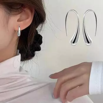 1 пара женских висячих серег из нержавеющей полированной меди, сплошной цвет, полые капли воды, антиаллергенный крючок для ушей, легкие украшения для ушей Silver plated