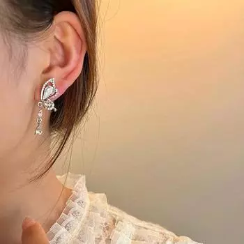1 пара женских висячих серег с цветочной кисточкой и бабочкой, декор с кубическим цирконием, гальваническое украшение для ушей, ювелирные изделия, женские серьги-обнимашки для выпускного вечера, вечерние A