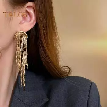 1 пара женских висячих серег с длинной кисточкой, преувеличенные легкие противоскользящие украшения для ушей, женские серьги-подвески для выпускного вечера, коктейля, свиданий золотистый