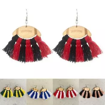 1 пара женских висячих серег с кисточками, декор футбола, красочные забавные серьги-крючки в форме регби, ювелирные изделия, подарок красный черный