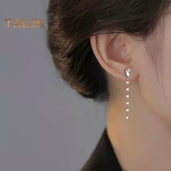 1 пара женских висячих серег с розой и стразами, декор с длинной кисточкой, медные гальванические украшения для ушей, женские серьги-подвески для выпускного вечера, коктейля, вечеринки серебряный