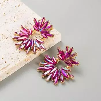 1 пара женских висячих серег со стразами в форме кольца в богемном стиле из нержавеющей сплава зелёный