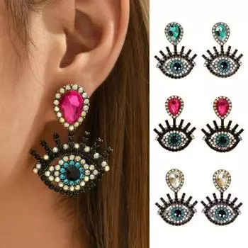 1 пара женских висячих серег со стразами в форме глаз, преувеличенные ретро-стиль, полые серьги-подвески для клубной вечеринки, украшения для ушей розы красного