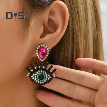 1 пара женских висячих серег со стразами в форме глаз, преувеличенные ретро-стиль, полые серьги-подвески для клубной вечеринки, украшения для ушей розы красного