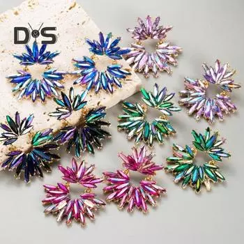 1 пара женских висячих серег со стразами в форме кольца в богемном стиле из нержавеющей сплава, украшения для ушей, ювелирные изделия для вечеринки, выпускного вечера, висячие серьги для невесты чёрный