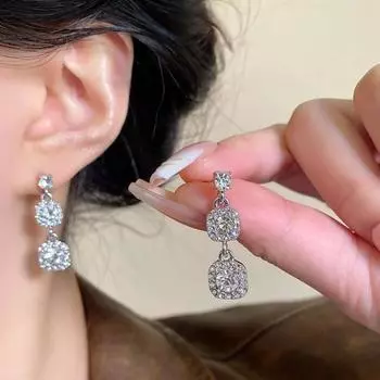 1 пара женских висячих серег сверкающего циркония с геометрическим узором, роскошные легкие серьги для невесты, свадьбы, выпускного вечера, висячие серьги, женские украшения для ушей серебряный