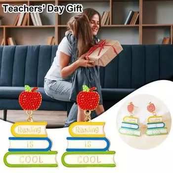 1 пара женских висячих серег в форме книги, рисовые бусины ярких цветов, подарок на день учителя, висячие серьги, женские украшения для ушей разноцветный