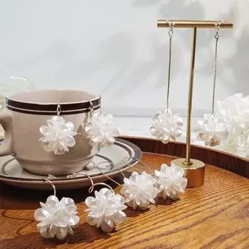 1 пара женских висячих серег в форме ракушки в форме цветка с кисточками и стразами, Линейные серьги, длинные висячие серьги для выпускного вечера F