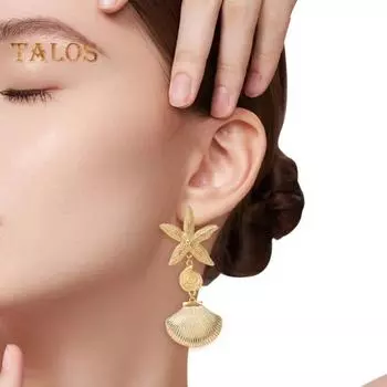 1 пара женских висячих сережек, асимметричные преувеличенные ракушки в форме морской звезды, винтажный стиль, подвесные серьги на тему океана, ювелирные изделия для ушей для выпускного вечера золотистый