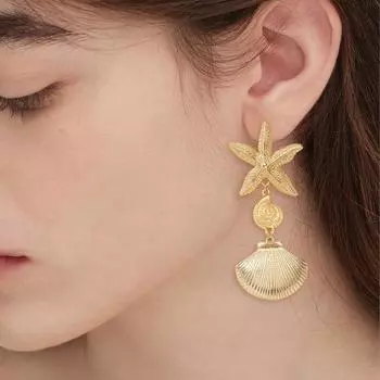1 пара женских висячих сережек, асимметричные преувеличенные ракушки в форме морской звезды, винтажный стиль, подвесные серьги на тему океана, ювелирные изделия для ушей для выпускного вечера