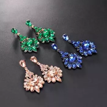 1 пара женских висячих сережек для выпускного вечера, блестящие искусственные кристаллы, роскошные винтажные полые серьги из нержавеющей стали, однотонные, легкие, антиаллергенные, украшения для ушей зелёный