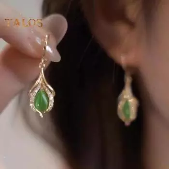 1 пара женских висячих сережек из искусственного опала со стразами, декор в форме слезы ангела, в форме капли воды, висячие серьги для выпускного вечера, вечеринки, ювелирные изделия для ушей невесты, знаменитостей зелёный