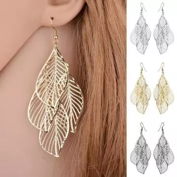 1 пара женских висячих сережек из нержавеющей стали, изысканные висячие формы с загнутыми краями в форме листа серебряный