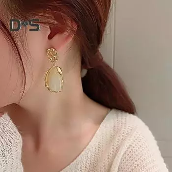 1 пара женских висячих сережек неправильной геометрии, серьги-капли, глянцевые мраморные серьги для вечеринки, свидания, банкета, украшения для ушей из сплава золотистый