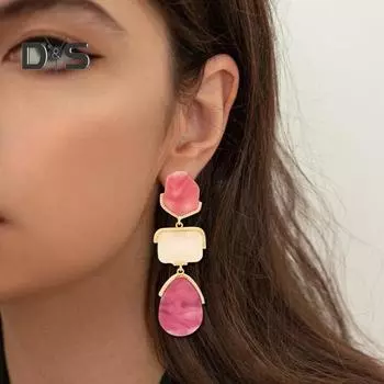 1 пара женских висячих сережек, преувеличенные геометрические серьги в цвете, гладкие висячие серьги в стиле бохо для клубной вечеринки, украшения для ушей синий
