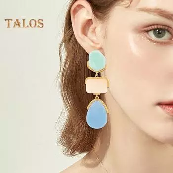 1 пара женских висячих сережек, преувеличенные геометрические серьги в цвете, гладкие висячие серьги в стиле бохо для клубной вечеринки, украшения для ушей синий