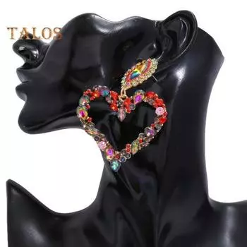 1 пара женских висячих сережек с большим полым сердцем, цветной декор из страз, преувеличенные серьги для вечеринок, клубов, свиданий, висячие серьги, украшения для ушей белый