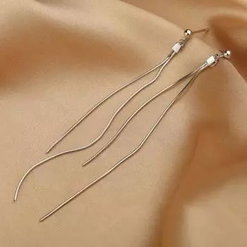 1 пара женских висячих сережек с длинными линейными кисточками и гальваническими украшениями для ушей серебряный