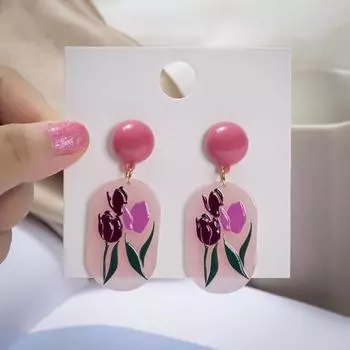 1 пара женских висячих сережек с тиснением, трехмерный принт, ювелирные изделия, яркий цвет, цветочный узор, шпильки
