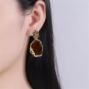 1 пара женских висячих сережек, серьги-капли неправильной геометрии, глянцевые мраморные серьги золотистый