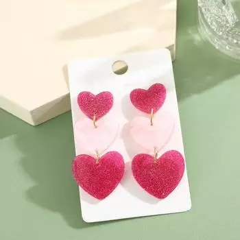1 пара женских висячих сережек, трехслойные подвески в форме сердца, соответствующие цветам, сладкий цвет, легкие висячие серьги, легкие висячие серьги для свиданий, вечерние украшения для ушей розовый