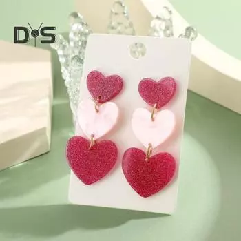 1 пара женских висячих сережек, трехслойные подвески в форме сердца, соответствующие цветам, сладкий цвет, легкие висячие серьги, легкие висячие серьги для свиданий, вечерние украшения для ушей розовый
