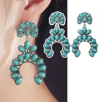 1 пара женских висячих сережек в стиле ретро, антиаллергенная форма, гальванизированные искусственные бирюзовые украшения для ушей, длинные серьги-капли для выпускного вечера и вечеринки синий