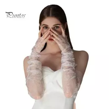 1 пара женских выпускных перчаток, прозрачные кружевные перчатки с цветочным узором, тонкие, без пальцев, в литературном стиле, для выступлений, свадебных фотосессий, наручники белый