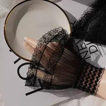 1 пара женских выпускных перчаток, прозрачные кружевные ажурные оборки, тонкие манжеты на запястье, без пальцев, для выступлений, невесты, свадебные варежки белый