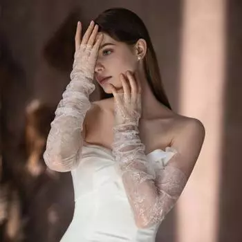 1 пара женских выпускных перчаток, прозрачные кружевные перчатки с цветочным узором, тонкие, без пальцев, в литературном стиле, для выступлений, свадебных фотосессий, наручники