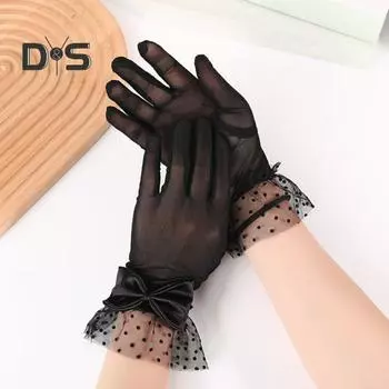 1 пара женских выпускных перчаток, прозрачные кружевные перчатки с бантом, ажурные ажурные оборки, тонкие, с полным пальцем, для выступлений, для невесты, свадебные перчатки красный