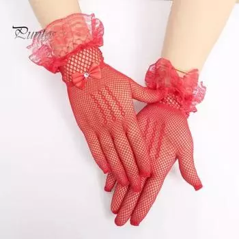 1 пара женских выпускных перчаток, прозрачные кружевные банты, стразы, декор, ажурная сетка, оборки, тонкие, с полным пальцем, для выступлений, невесты, свадебные перчатки чёрный