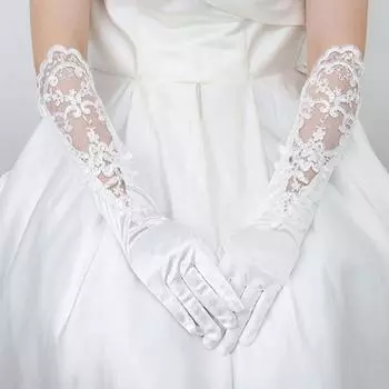 1 пара женских выпускных перчаток с прозрачным кружевным цветочным узором, пять пальцев, для оперных выступлений, свадебных фотосессий, наручники слоновая кость