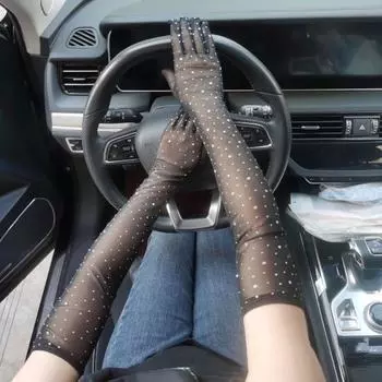 1 пара женских выпускных рукавов с прозрачной сеткой и стразами, ультратонкие манжеты без пальцев для выступлений, свадебных фотосессий чёрный