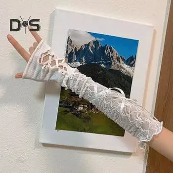 1 пара женских выпускных рукавов с прозрачным кружевом и цветочной вышивкой, тонкие, без пальцев, в стиле Лолиты, с ажурными сборками, для выступлений, для невесты, свадебное фото чёрный